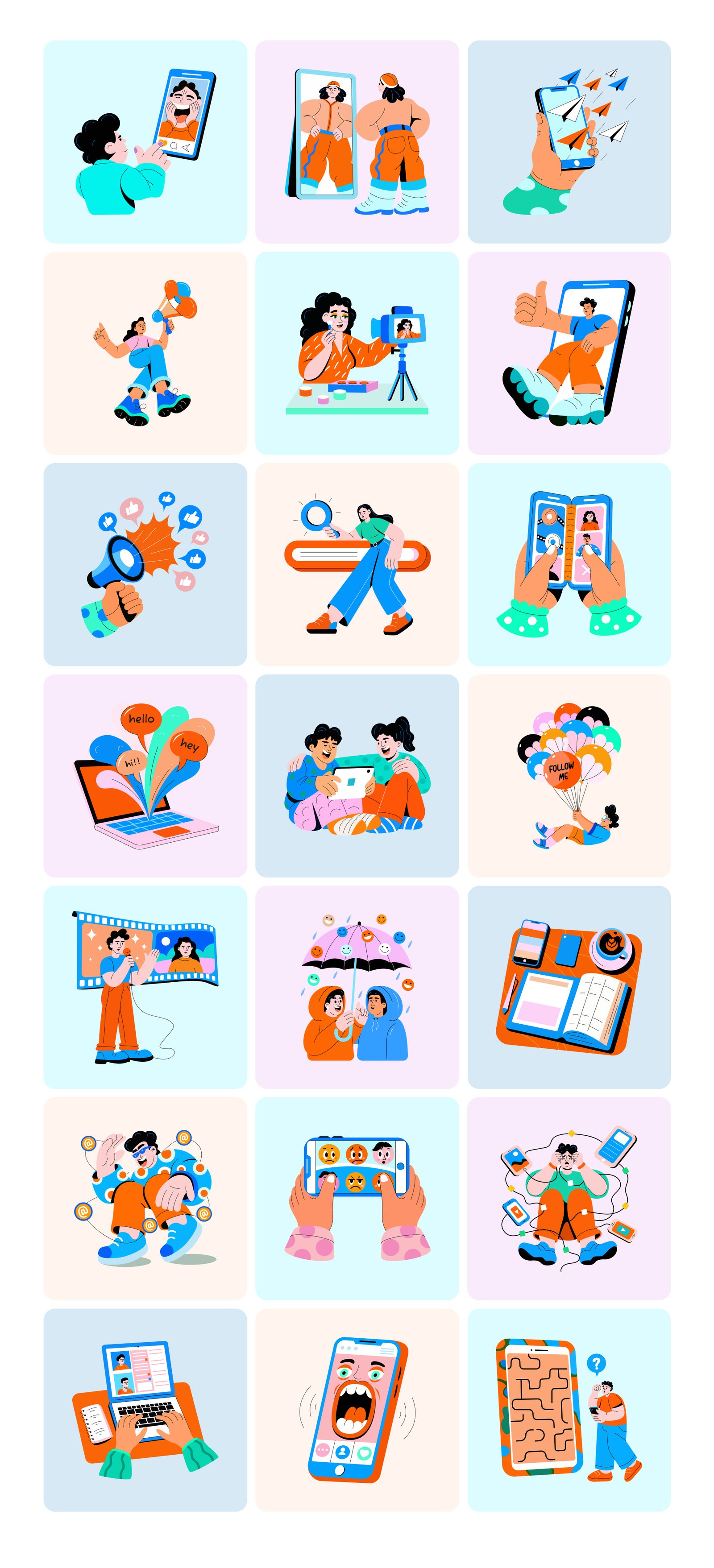 Social Media Illustration Art Set