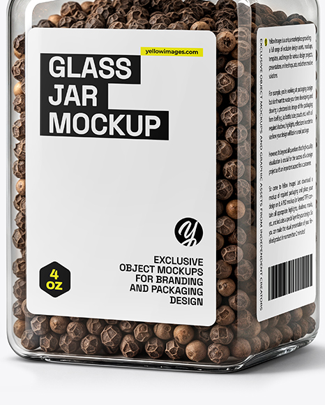 Square Spice Jar with Whole Black Pepper Mockup