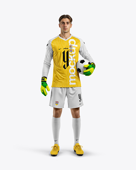 Soccer Goalkeeper Wearing V-Neck Long Sleeve Jersey Mockup - Jersey t shirt mockup