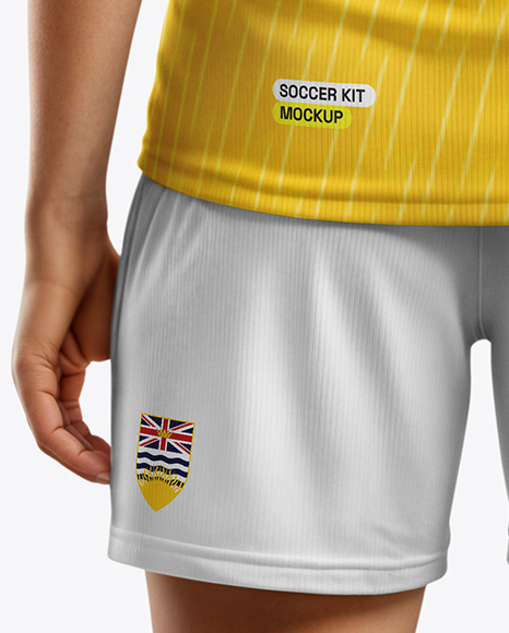 Woman Wearing Raglan Soccer Jersey and Shorts Mockup