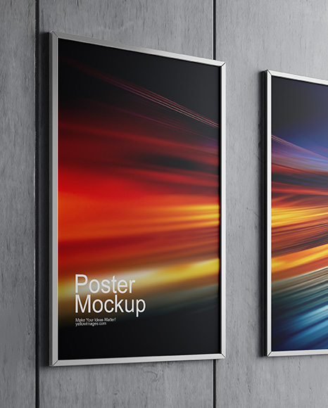 Three Framed Posters on Concrete Wall Mockup