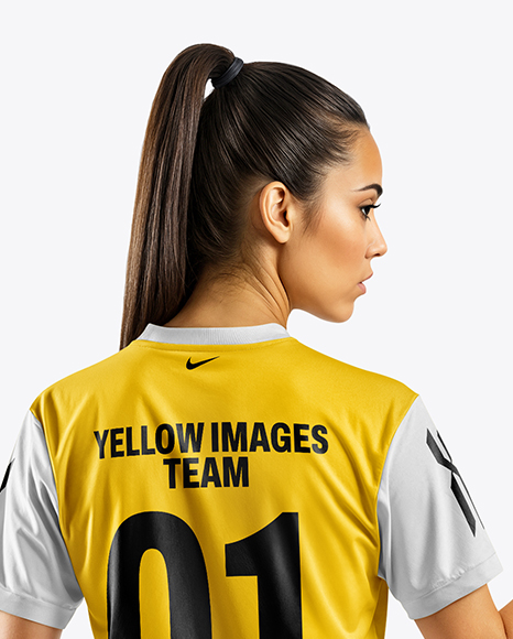 Female Soccer Player Wearing Jersey and Shorts Mockup