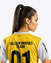 Female Soccer Player Wearing Jersey and Shorts Mockup