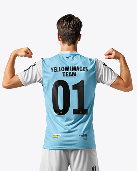 Man Wearing Soccer Jersey and Shorts Mockup