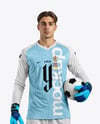 Soccer Goalkeeper Wearing V-Neck Long Sleeve Jersey Mockup
