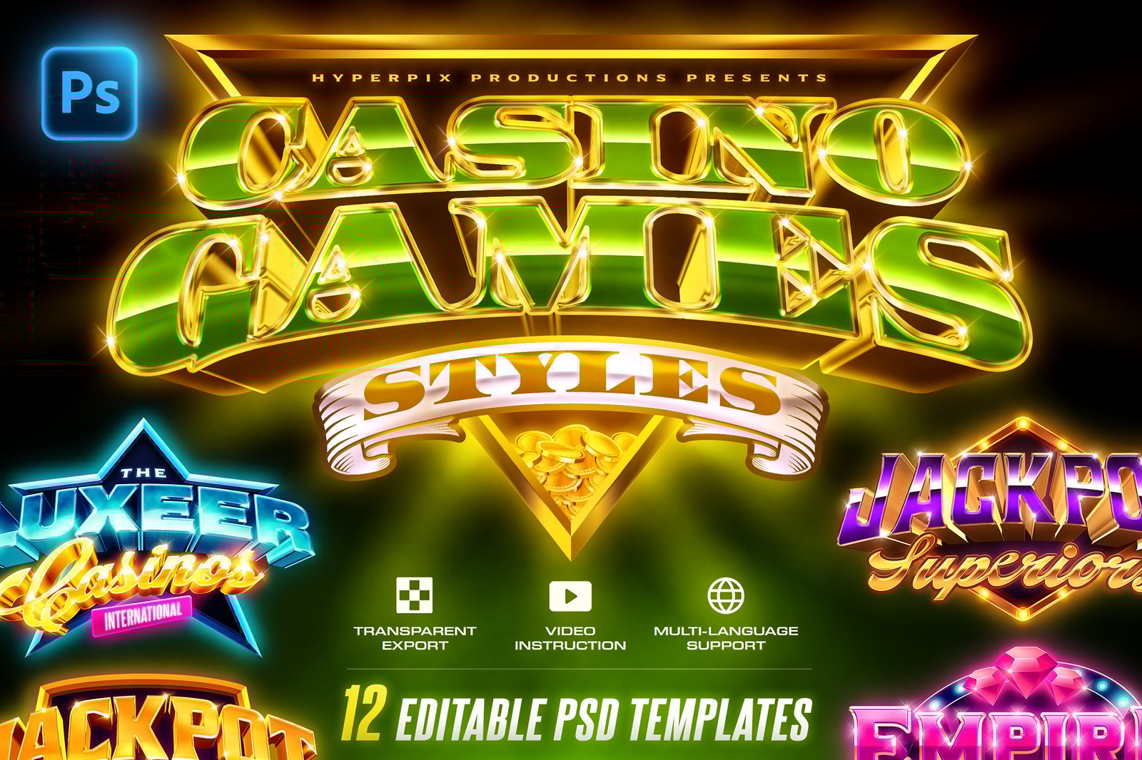 Casino Game Text Effects (12 PSDs)