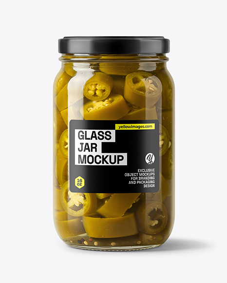 Glass Jar with Pickled Jalapenos Mockup - Glass+Jar+Of+Pickled+Cucumbers+Mockup+Set+In+Packaging+Mockups