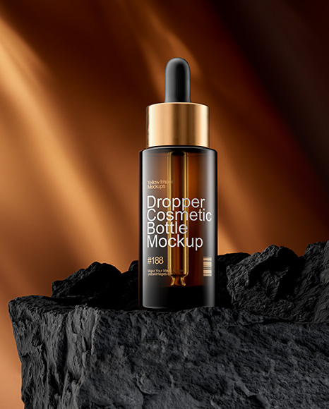 Amber Dropper Bottle on the Rock Mockup