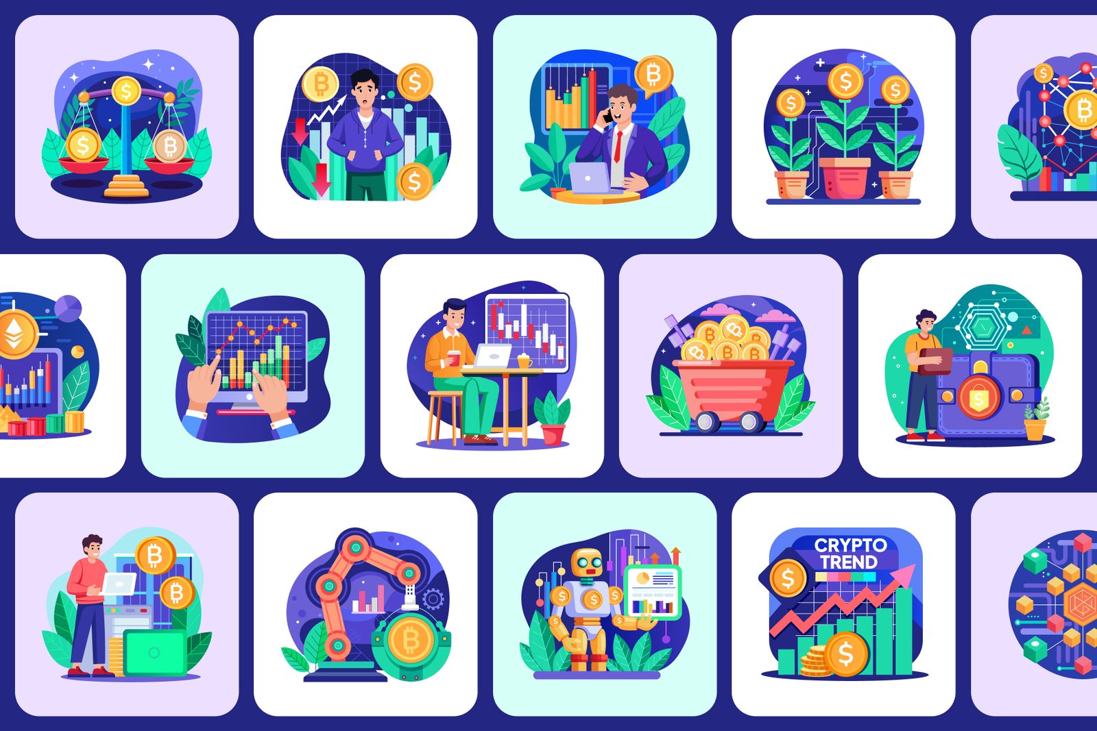 Cryptocurrency Trading Illustration Set