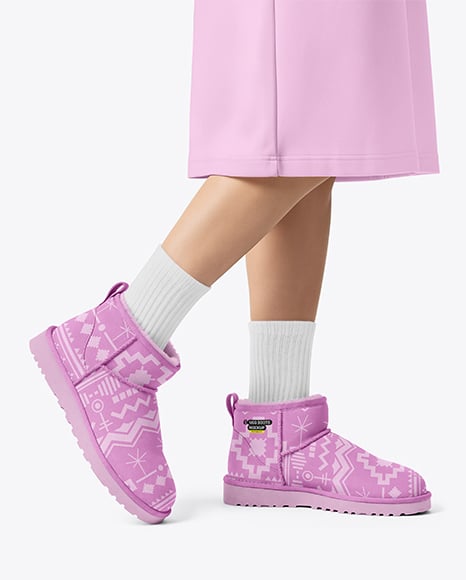 Pair of UGG Boots on Woman's Legs with Dress Mockup - Shoe mockups