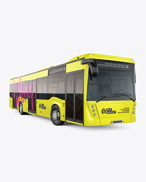 City Bus Mockup - Front Half Side View - Bus mockup