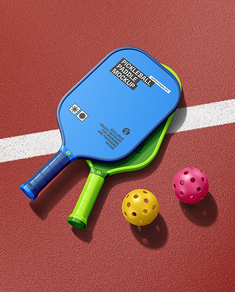 Two Pickleball Paddles with Balls on a Court Mockup