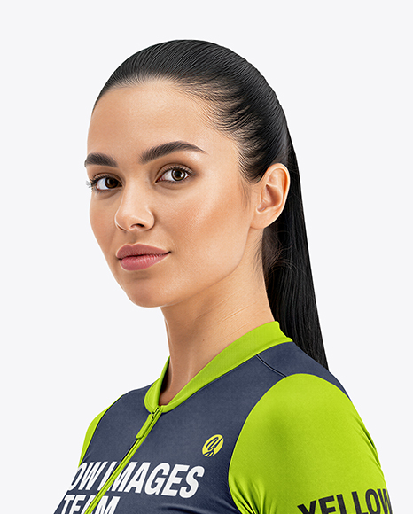 Woman Wearing Cycling Jersey and Bib Shorts Mockup
