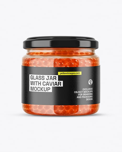 Glass Jar with Red Caviar Mockup - Fish packaging mockup