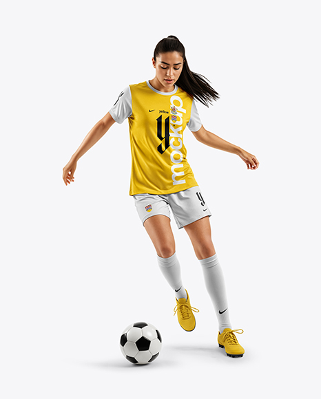 Female Soccer Player Wearing Jersey and Shorts Mockup - Collar mockup