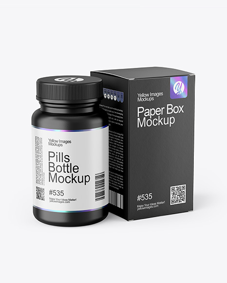 Plastic Pill Bottle with Paper Box Mockup