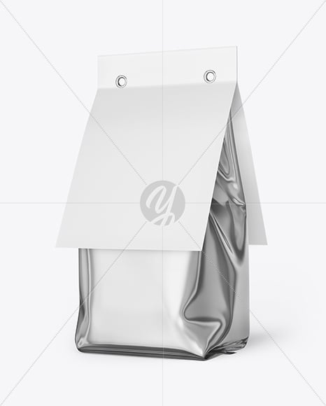 Glossy Metallic Package with Paper Label Mockup
