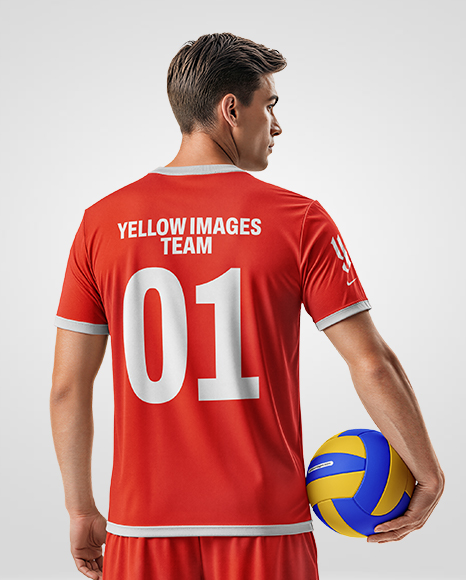 Man Wearing Full Volleyball Kit with Ball Mockup
