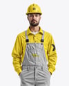 Builder Wearing Bib Overalls and Shirt Mockup