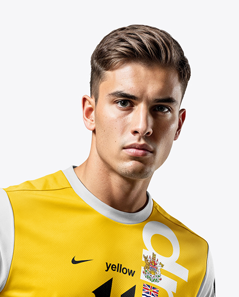 Man Wearing Soccer Jersey and Shorts Mockup