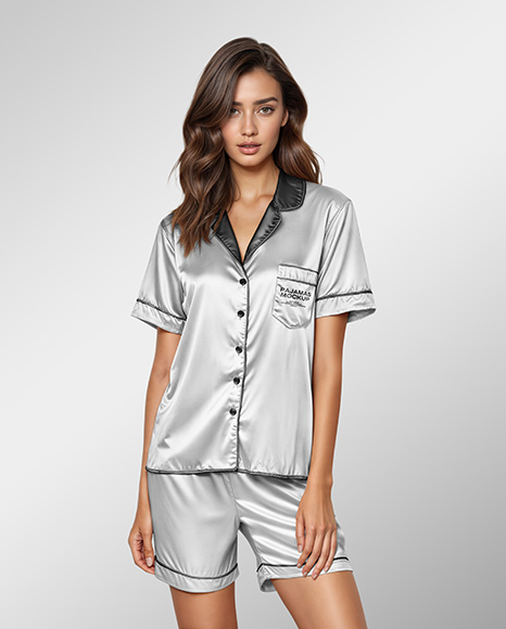Woman Wearing Pajamas with Shorts Mockup