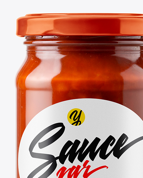 Clear Glass Jar with Tomato Salsa Mockup