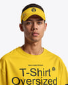 Man Wearing Oversized T-Shirt and Sun Visor Mockup