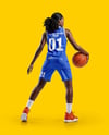 Afro-American Female Basketball Player Wearing Full Basketball Uniform Mockup