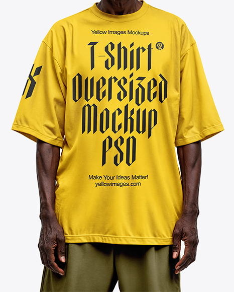 Elderly Afro-American Man Wearing Oversized T-Shirt & Sweatpants Mockup