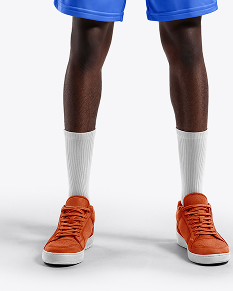 Basketball Player Wearing a V-Neck Jersey and Shorts Holding a Basketball Mockup