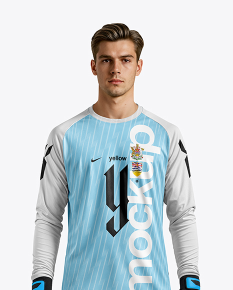 Soccer Goalkeeper Wearing Long Sleeve Jersey and Shorts Mockup