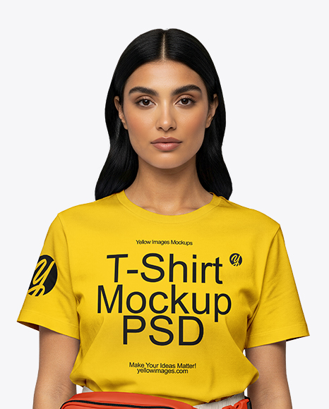 Woman Wearing T-Shirt with Fanny Pack Mockup