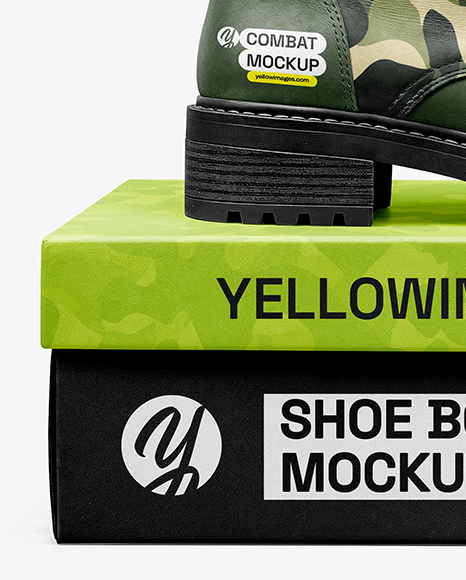 Women's Combat Boot on Shoe Box Mockup
