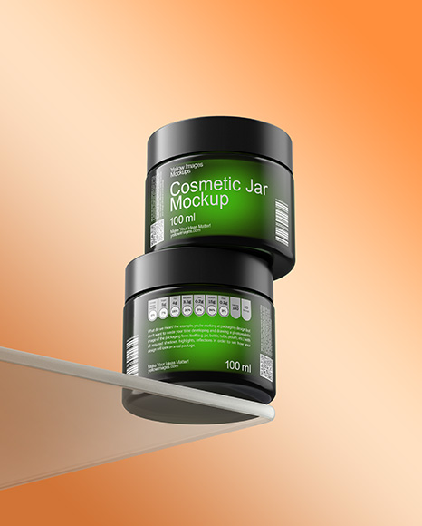Two Amber Cosmetic Jars on the Glass Mockup