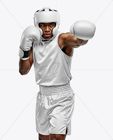 Afro-American Man Wearing Full Boxing Kit Mockup
