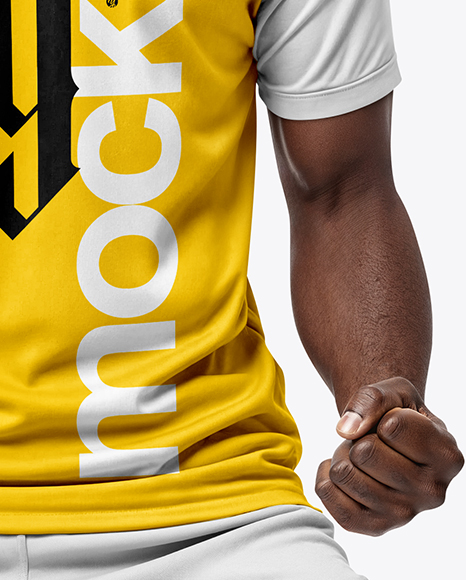 Afro-American Man Wearing Raglan Soccer Jersey and Shorts Mockup