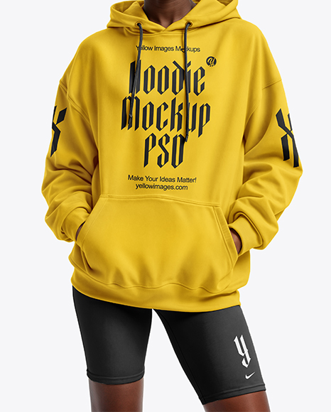 Afro-American Woman Wearing Hoodie and Bike Shorts Mockup