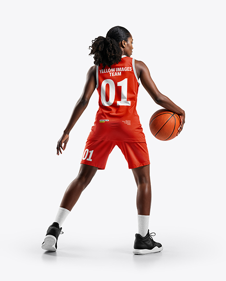 Afro-American Female Basketball Player Wearing Full Basketball Uniform Mockup - Baseball+Sleeveless+Shirt+Back+View+Jersey+Mockup+PSD+File+...