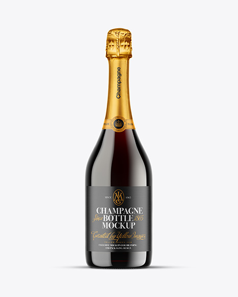 Green Glass Red Champagne Bottle Mockup