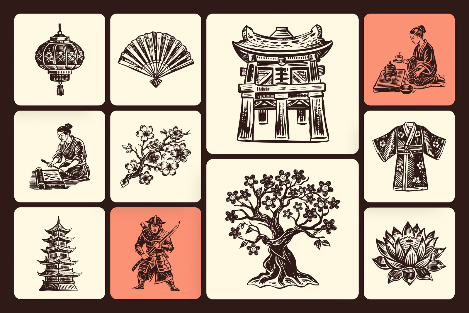 Vintage Japan Art Icon Set