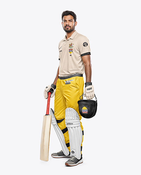 Indian Man Wearing Full Cricket Kit with Bat Mockup - Free+Mockups+Men+s+Full+Soccer+Goalkeeper+Kit+with+Pants+...