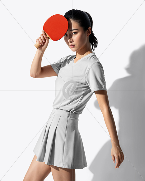Asian Woman Wearing Table Tennis Uniform Mockup
