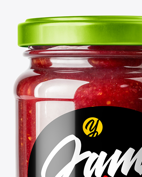 Clear Glass Jar with Raspberry Jam Mockup