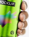 500ml Aluminium Can with Drops in the Hand Mockup