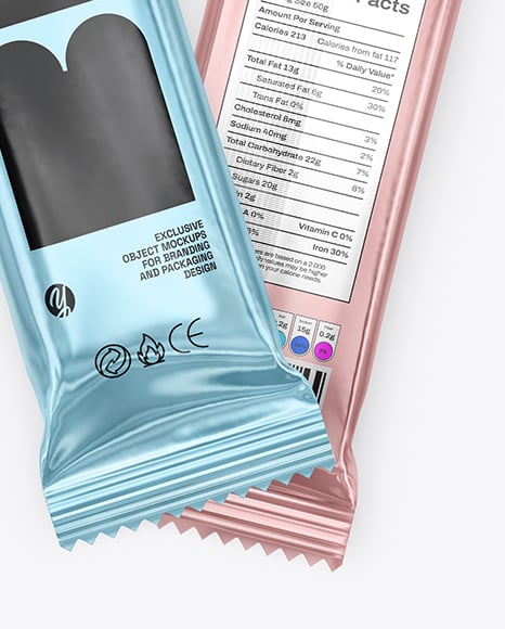 Two Glossy Metallic Stick Sachets Mockup