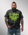 Fat Bearded Man Wearing T-shirt and Ripped Jeans Mockup