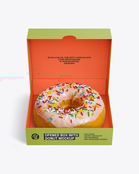 Opened Box With Donut Mockup - Dessert box mockup