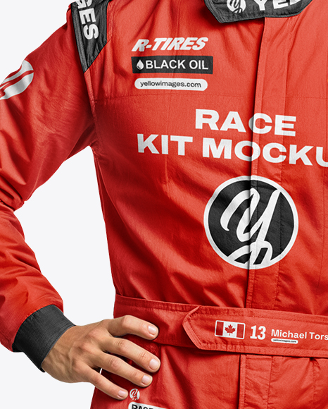 Man Wearing Racing Kit With Helmet Mockup
