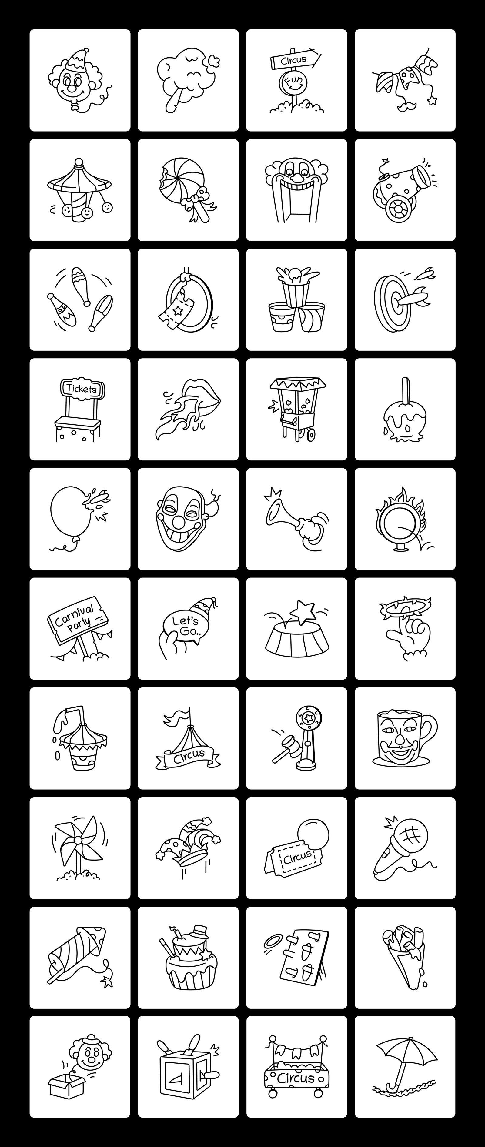 Circus And Carnival Doodle Icons