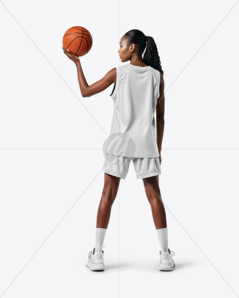 Female Basketball Player Wearing Jersey and Shorts Mockup